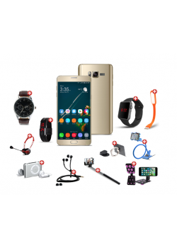 Well done12 In 1 Bundle Offer,Bestel Hot7 cell phone, Universal Rotating Phone Plate Holder, Portable USB LED Lamp, Zipper Stereo Wired Earphones, Ring Holder, Headphone, Mobile holder, Macra watch, Yazol watch, Selfie stick, Mp3 player, Led band watch